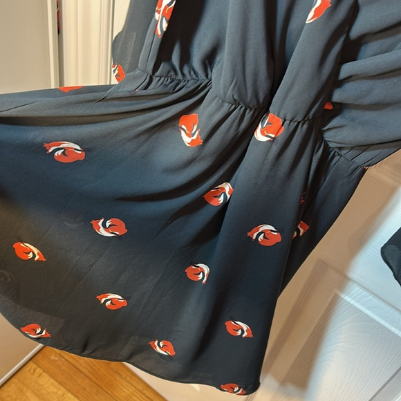 Everly novelty Black Wrap midi Dress with Red fox Pattern size small - Picture 5 of 10